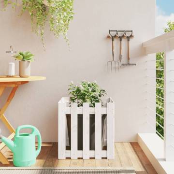 Garden Planter with Fence Design White 50x50x50 cm Solid Wood Pine