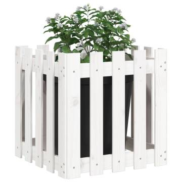 Garden Planter with Fence Design White 50x50x50 cm Solid Wood Pine