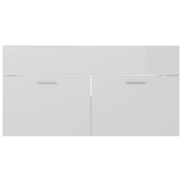 Sink Cabinet High Gloss White 90x38.5x46 cm Engineered Wood