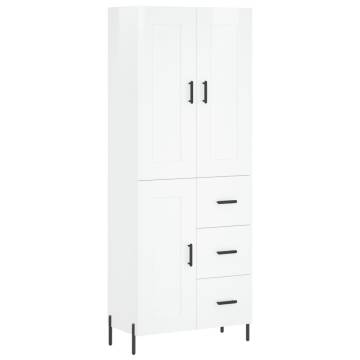 Highboard High Gloss White 69.5x34x180 cm Engineered Wood