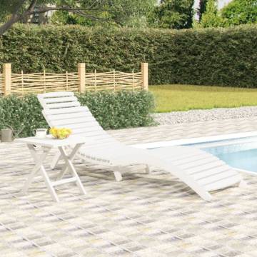 Sun Lounger with Table White Solid Wood Acacia