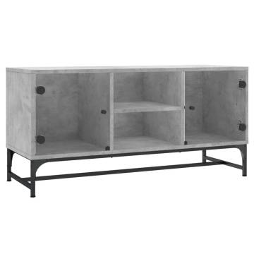 TV Cabinet with Glass Doors Concrete Grey 102x37x50 cm