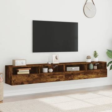 TV Wall Cabinets 2 pcs Smoked Oak 100x30x30 cm Engineered Wood