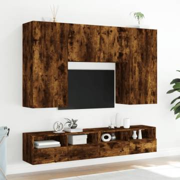 TV Wall Cabinets 2 pcs Smoked Oak 100x30x30 cm Engineered Wood