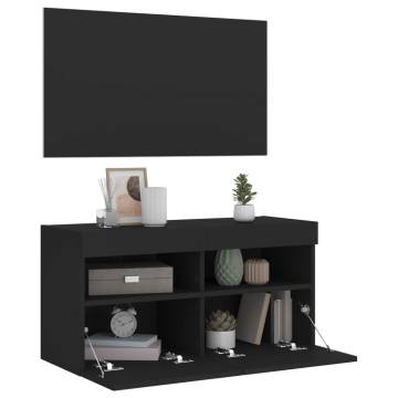 TV Wall Cabinet with LED Lights Black 80x30x40 cm