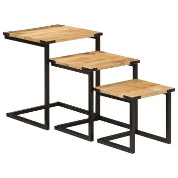 Nesting Coffee Tables 3 pcs Solid Wood Mango and Iron