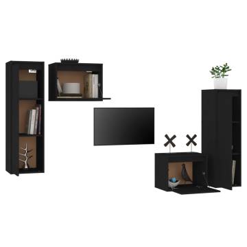 TV Cabinets 4 pcs Black Solid Wood Pine