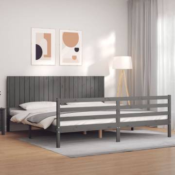 Bed Frame with Headboard Grey 200x200 cm Solid Wood