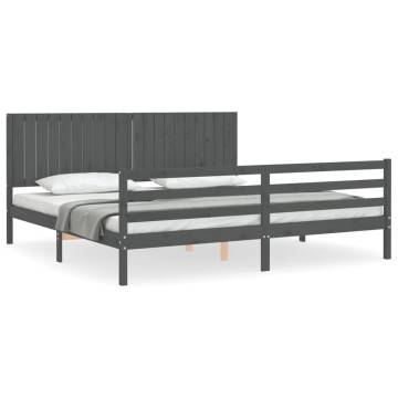 Bed Frame with Headboard Grey 200x200 cm Solid Wood