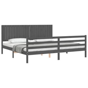 Bed Frame with Headboard Grey 200x200 cm Solid Wood