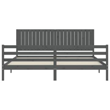 Bed Frame with Headboard Grey 200x200 cm Solid Wood