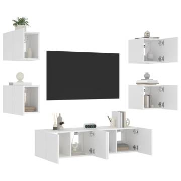 6 Piece TV Wall Units with LED White Engineered Wood