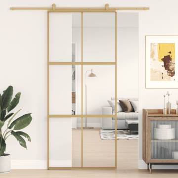 Sliding Door Gold 90x205 cm Clear ESG Glass and Aluminium