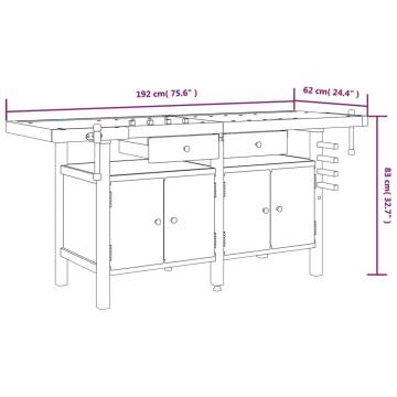 Workbench with Drawers and Vices 192x62x83 cm Solid Wood Acacia