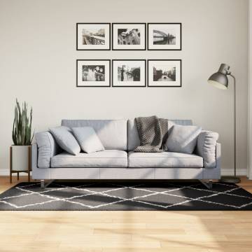 Shaggy Rug High Pile Modern Black and Cream 100x200 cm