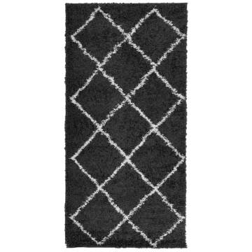 Shaggy Rug High Pile Modern Black and Cream 100x200 cm