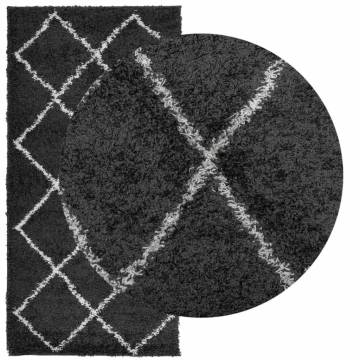 Shaggy Rug High Pile Modern Black and Cream 100x200 cm