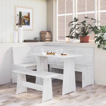 Dining Table with Bench White Solid Pinewood