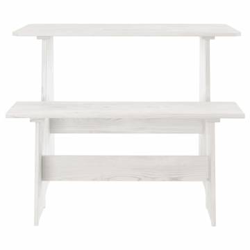 Dining Table with Bench White Solid Pinewood