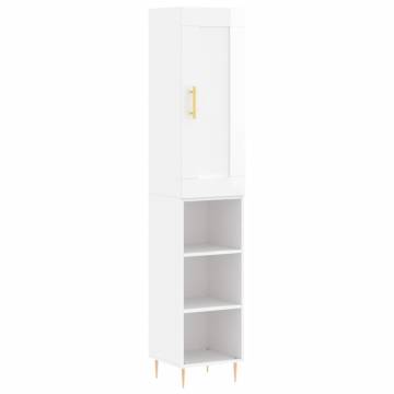 Highboard High Gloss White 34.5x34x180 cm Engineered Wood