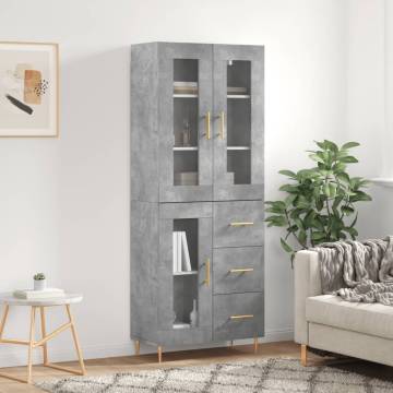 Highboard Concrete Grey 69.5x34x180 cm Engineered Wood