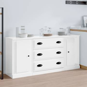 Sideboards 3 pcs High Gloss White Engineered Wood