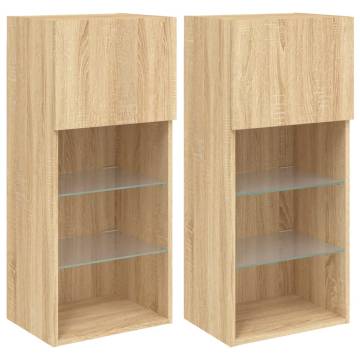 TV Cabinets with LED Lights 2 pcs Sonoma Oak 40.5x30x90 cm