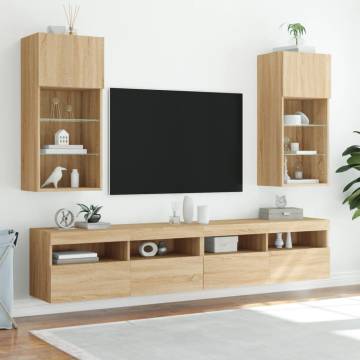 TV Cabinets with LED Lights 2 pcs Sonoma Oak 40.5x30x90 cm