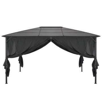 Gazebo with Curtain Aluminium 4x3x2.6 m Black