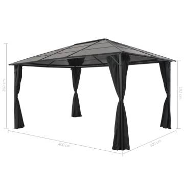 Gazebo with Curtain Aluminium 4x3x2.6 m Black