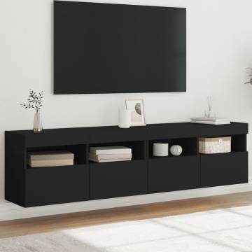 TV Wall Cabinets with LED Lights 2 pcs Black 80x30x40 cm