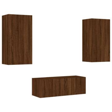 4 Piece TV Wall Units with LED Brown Oak Engineered Wood