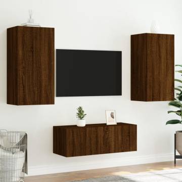 4 Piece TV Wall Units with LED Brown Oak Engineered Wood