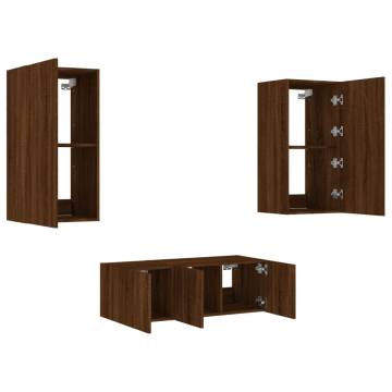 4 Piece TV Wall Units with LED Brown Oak Engineered Wood