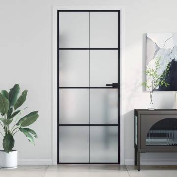 Interior Door Slim Black 83x201.5 cm Tempered Glass and Aluminium