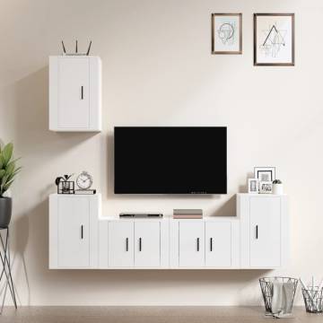 5 Piece TV Cabinet Set High Gloss White Engineered Wood