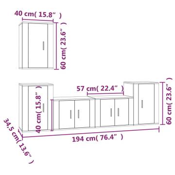 5 Piece TV Cabinet Set High Gloss White Engineered Wood