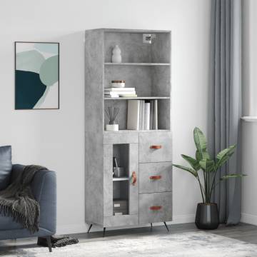 Highboard Concrete Grey 69.5x34x180 cm Engineered Wood