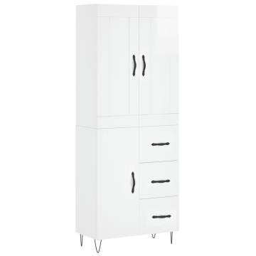 Highboard High Gloss White 69.5x34x180 cm Engineered Wood