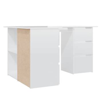 Corner Desk High Gloss White 145x100x76 cm Engineered Wood