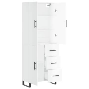 Highboard High Gloss White 69.5x34x180 cm Engineered Wood