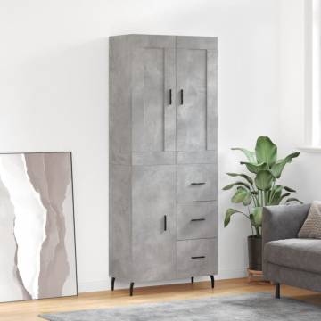 Highboard Concrete Grey 69.5x34x180 cm Engineered Wood