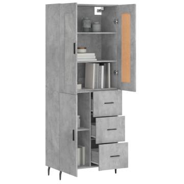 Highboard Concrete Grey 69.5x34x180 cm Engineered Wood