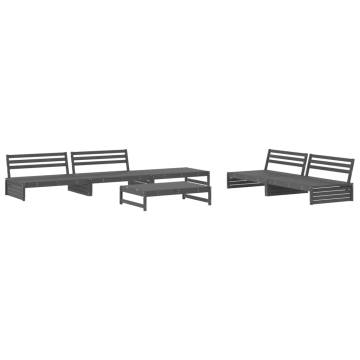 6 Piece Garden Lounge Set Grey Solid Wood Pine