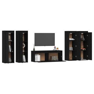 TV Cabinets 5 pcs Black Solid Wood Pine