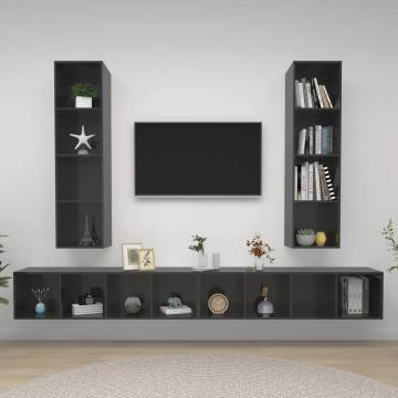 Wall-mounted TV Cabinets 4 pcs High Gloss Grey Engineered Wood