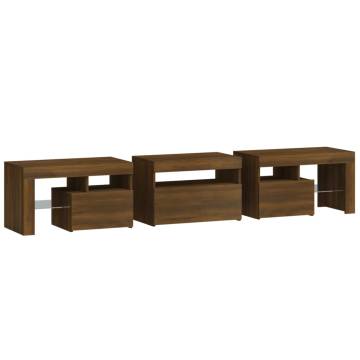 TV Cabinet with LED Lights Brown Oak 200x36.5x40 cm