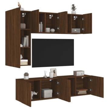 5 Piece TV Wall Units Brown Oak Engineered Wood