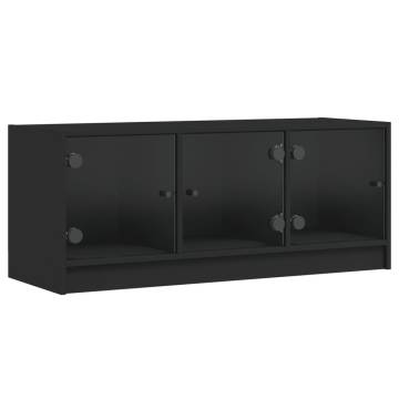 TV Cabinet with Glass Doors Black 102x37x42 cm