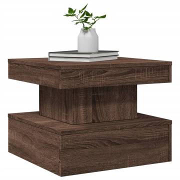 Coffee Table with LED Lights Brown Oak 50x50x40 cm